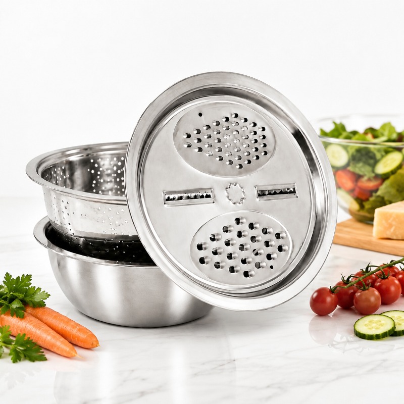 Meal Prep Chef - 3 Parça Paslanmaz Çelik Mutfak Süzgeç