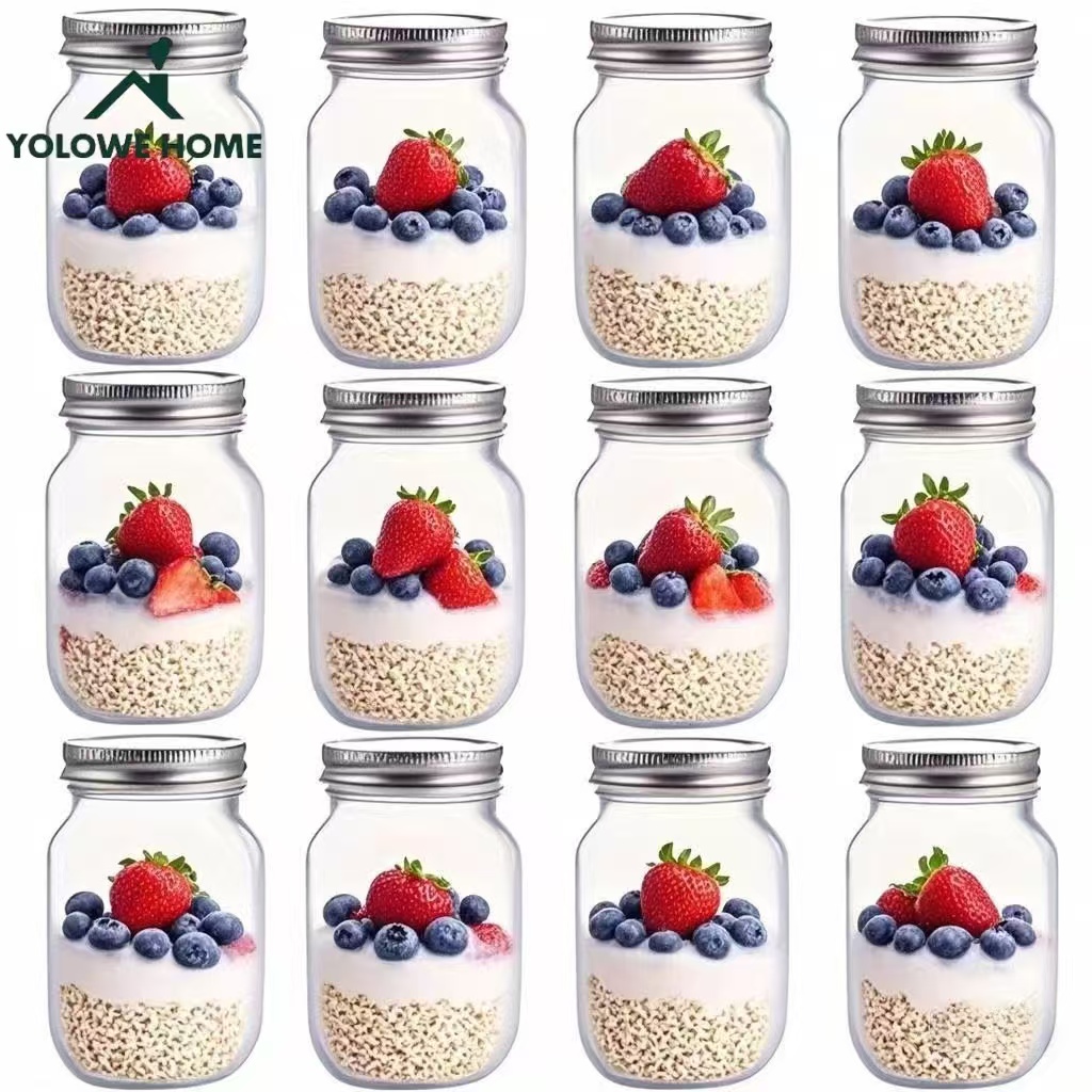 Salad Container Jar - 6'lı, 12'li, 500Ml/16Oz, Cam Mason Kavanozları,