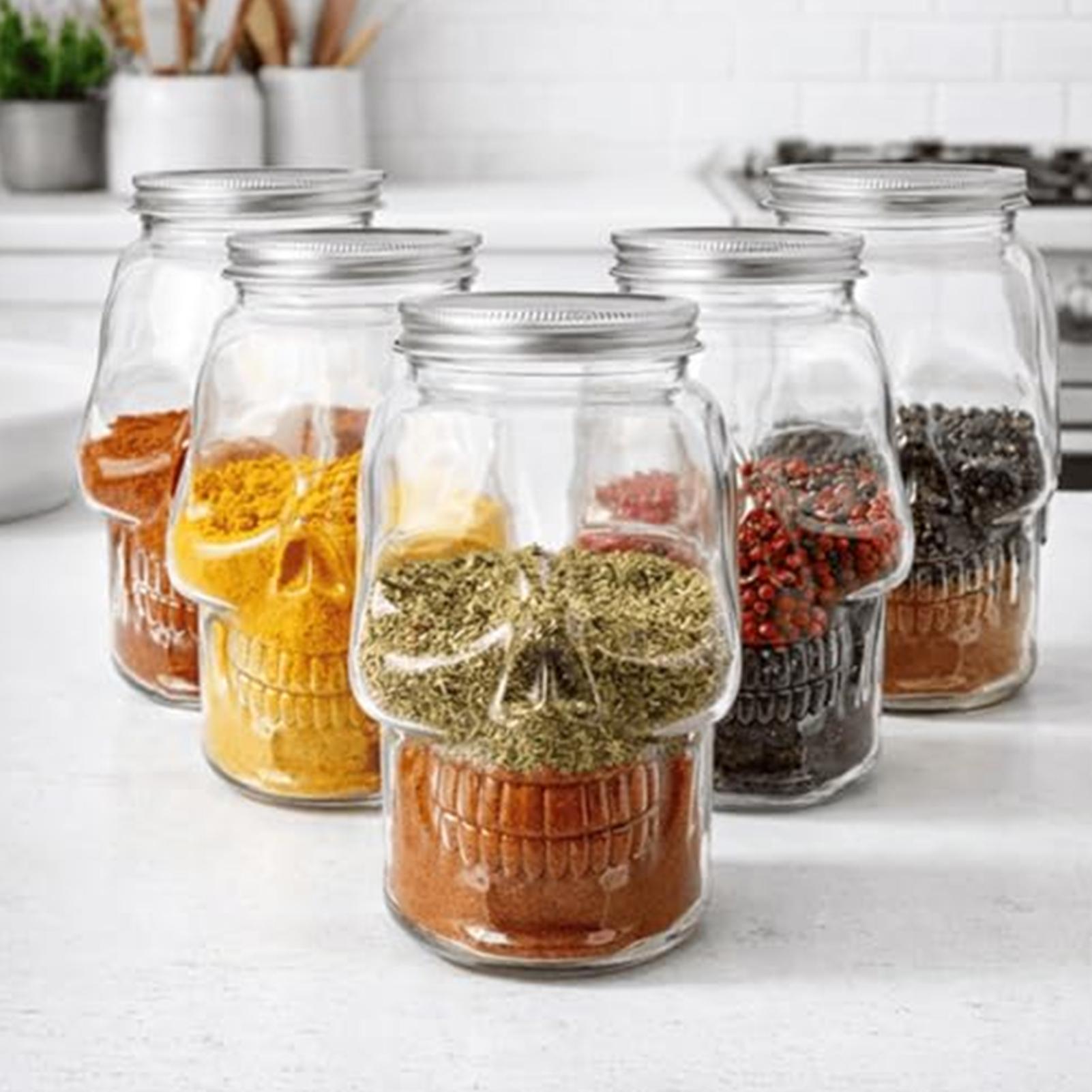 Meal Prep For A Day - Şeffaf Kafatası Desenli Geniş Ağızlı Kavanozlar,