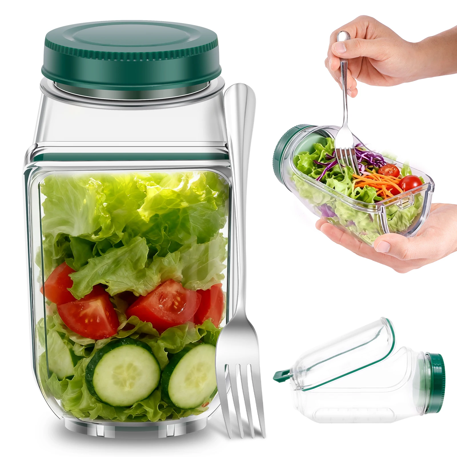 Salad Container Jar - Salata Kabı, Yan Açılır Kapaklı Taşınabilir